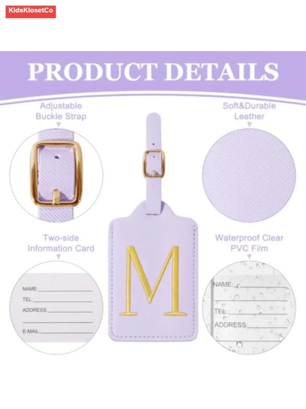 Personalized Initial Luggage Tags with Privacy Card, Monogrammed PU Leather